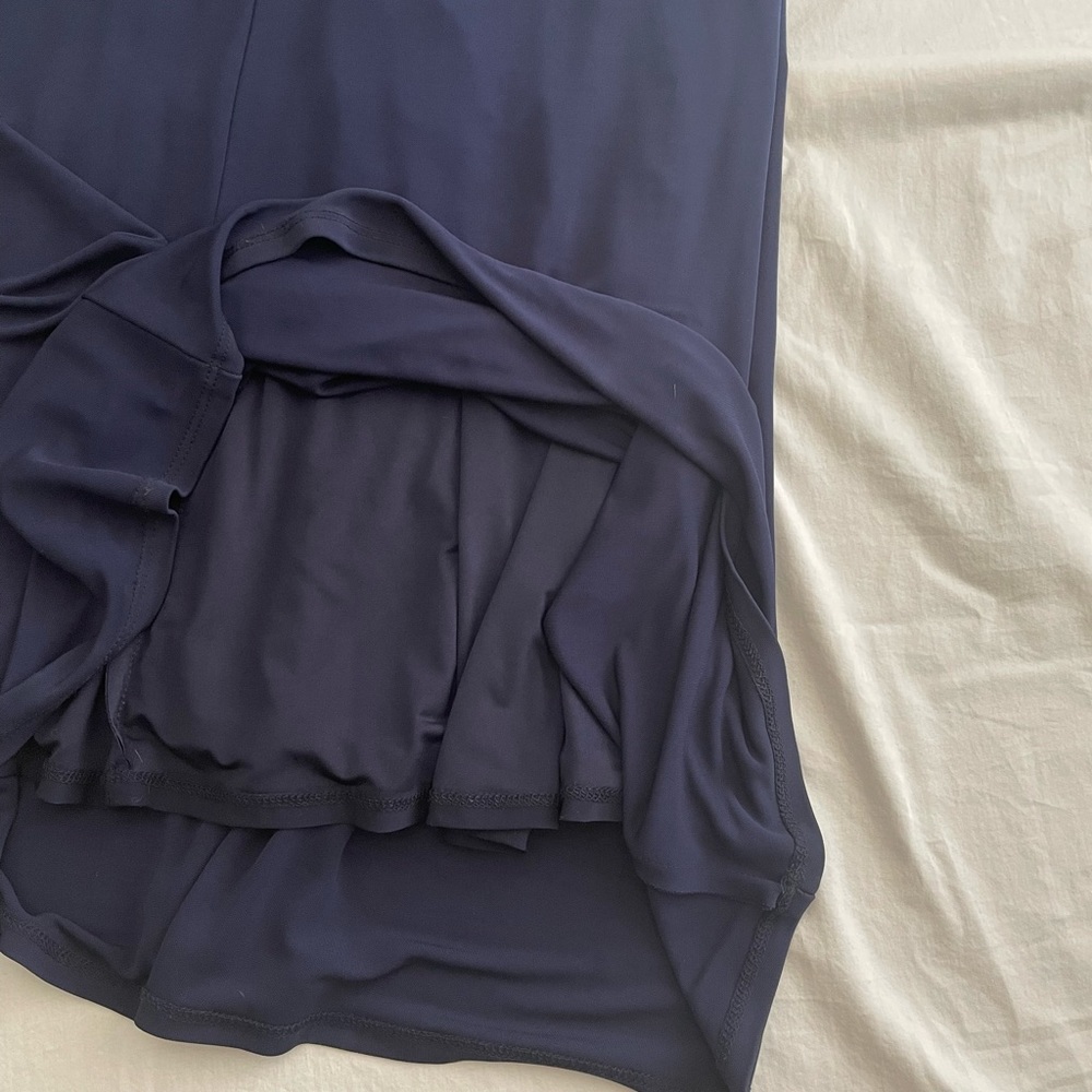 ABS by Allen Schwartz Navy Triangle Sleeve Deep V-Neck Gown - Picture 13 of 16
